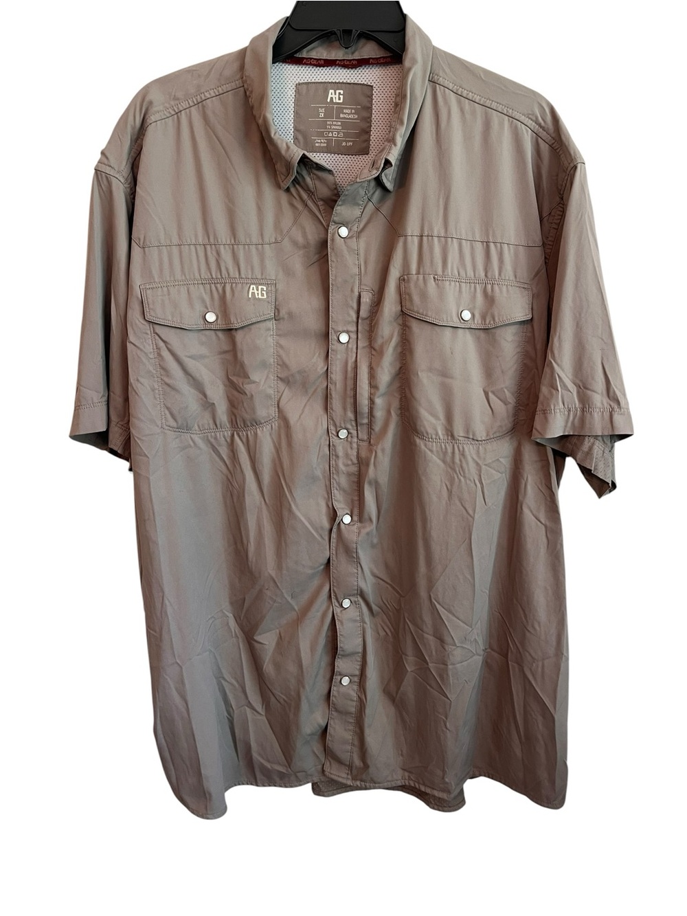 AG Gear Men’s 2X Short Sleeve Snap Button Fishing Ranch Shirt UPF 30+